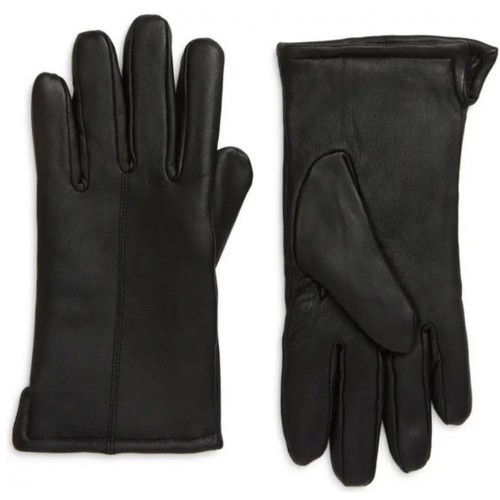 Nordstrom Men Black Leather Fleece Lined Gloves L